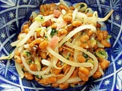 納豆の食べ方-もやし＆漬物三昧♪